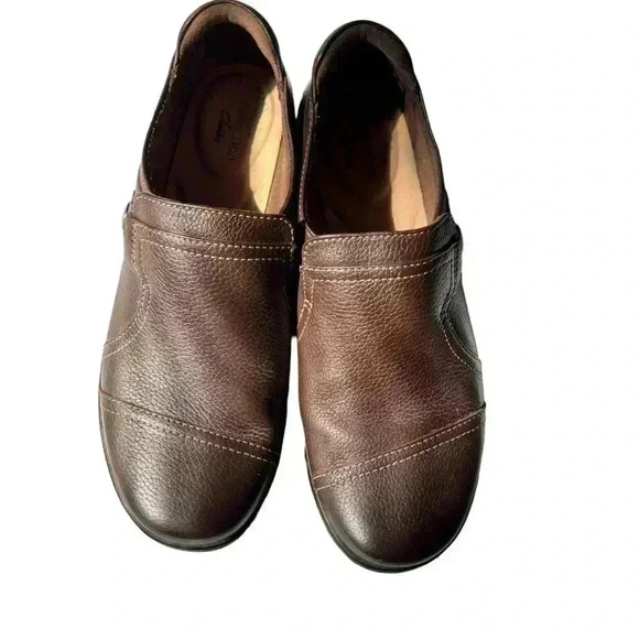 CLARKS - WOMENS CORA POPPY SHOES•BROWN GENUINE LEATHER FLATS•SIZE 61/2• - Picture 1 of 13